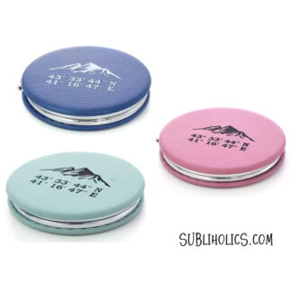 Round Compact Cosmetic Leatherette Mirror for Laser Engraving