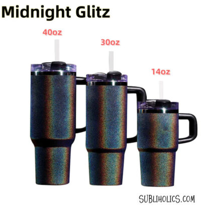 30 oz Stanley Style Tumbler for Laser Engraving - Midnight Glitz Black Mirror Holographic Shimmer - Image 2
