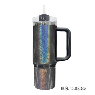 30 oz Stanley Style Tumbler for Laser Engraving - Midnight Glitz Black Mirror Holographic Shimmer