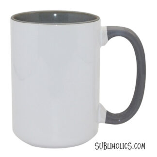 15 oz Sublimation Mug - Coloured Handle & Interior - Light Grey
