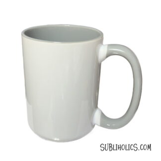 15 oz Sublimation Mug - Coloured Handle & Interior - Light Grey