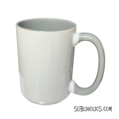 15 oz Sublimation Mug - Coloured Handle & Interior - Light Grey