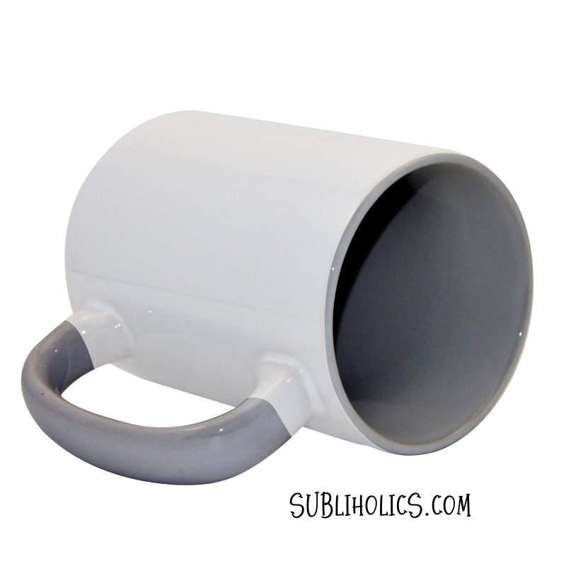 15 oz Sublimation Mug - Coloured Handle & Interior - Light Grey - Image 2