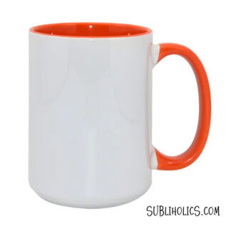 15 oz Sublimation Mug - Coloured Handle & Interior - Orange