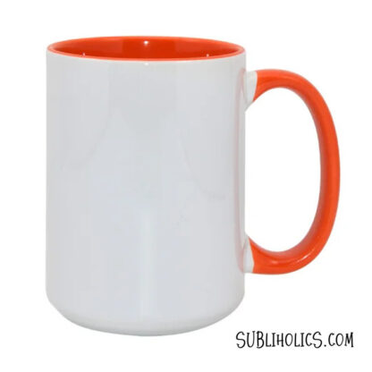 15 oz Sublimation Mug - Coloured Handle & Interior - Orange