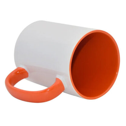 15 oz Sublimation Mug - Coloured Handle & Interior - Orange - Image 2