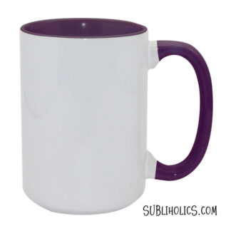 15 oz Sublimation Mug - Coloured Handle & Interior - Purple