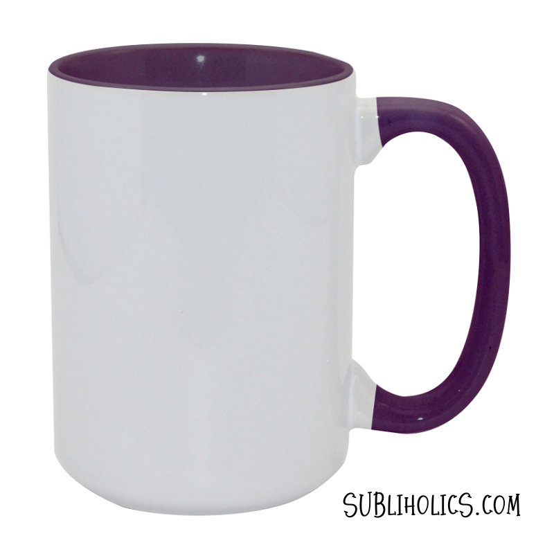 15 oz Sublimation Mug - Coloured Handle & Interior - Purple