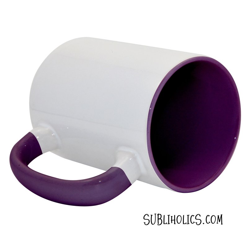15 oz Sublimation Mug - Coloured Handle & Interior - Purple - Image 2