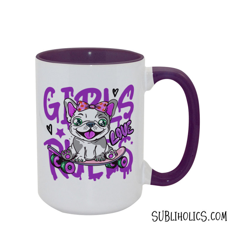 15 oz Sublimation Mug - Coloured Handle & Interior - Purple - Image 3