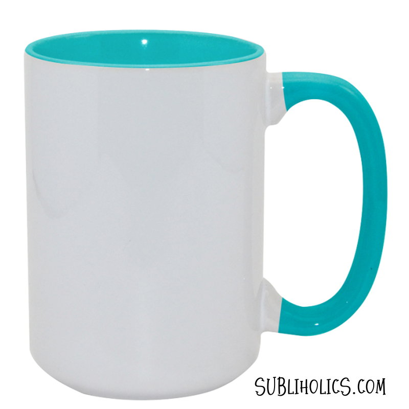 15 oz Sublimation Mug - Coloured Handle & Interior - Lake Blue