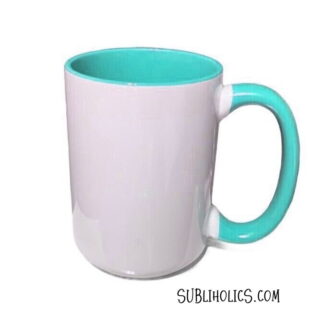 15 oz Sublimation Mug - Coloured Handle & Interior - Lake Blue