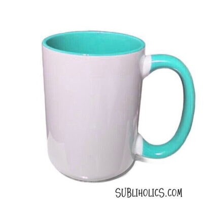 15 oz Sublimation Mug - Coloured Handle & Interior - Lake Blue