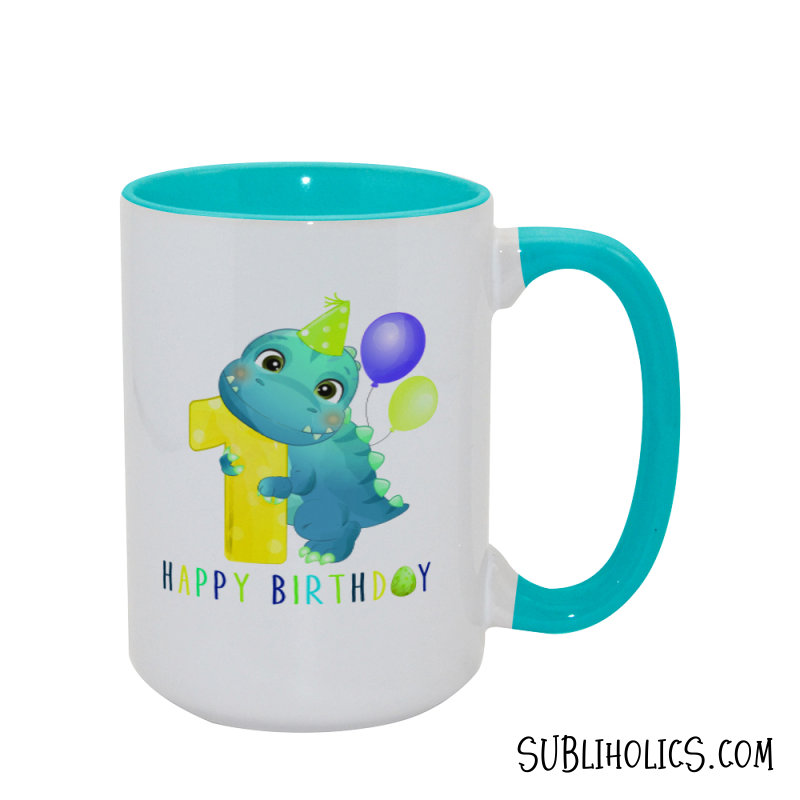 15 oz Sublimation Mug - Coloured Handle & Interior - Lake Blue - Image 3