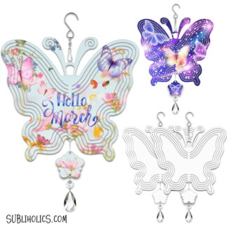 Wind Spinner Aluminum Sublimation Ornament #21 - Butterfly + Crystal