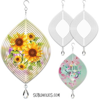 Wind Spinner Aluminum Sublimation Ornament #22 - Pointed Oval + Crystal