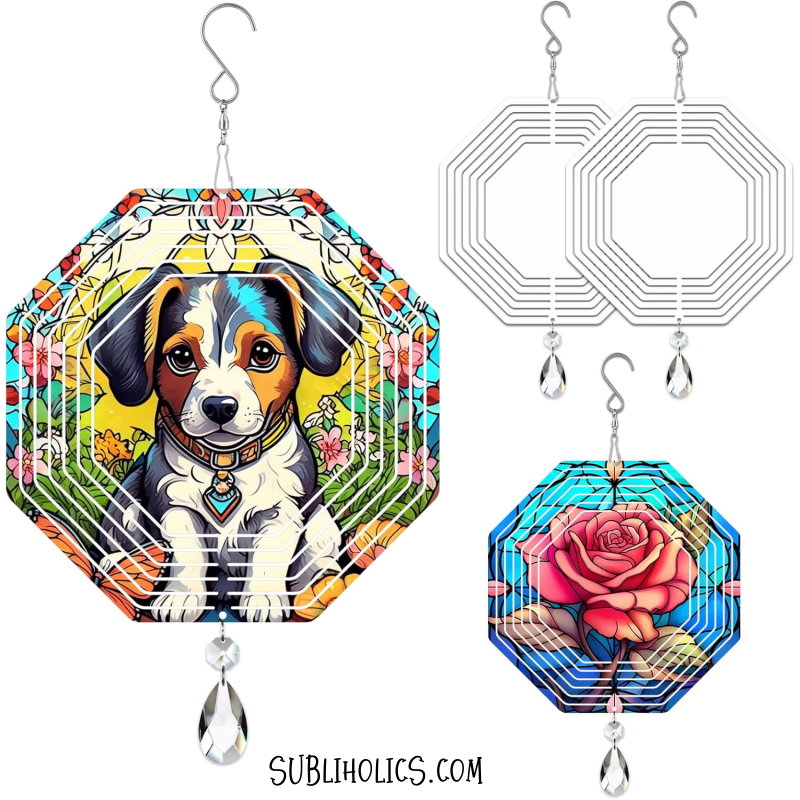 Wind Spinner Aluminum Sublimation Ornament #23 - Octagon + Crystal