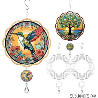 Wind Spinner Aluminum Sublimation Ornament #27 - Frilly Flower + Mini + Crystal