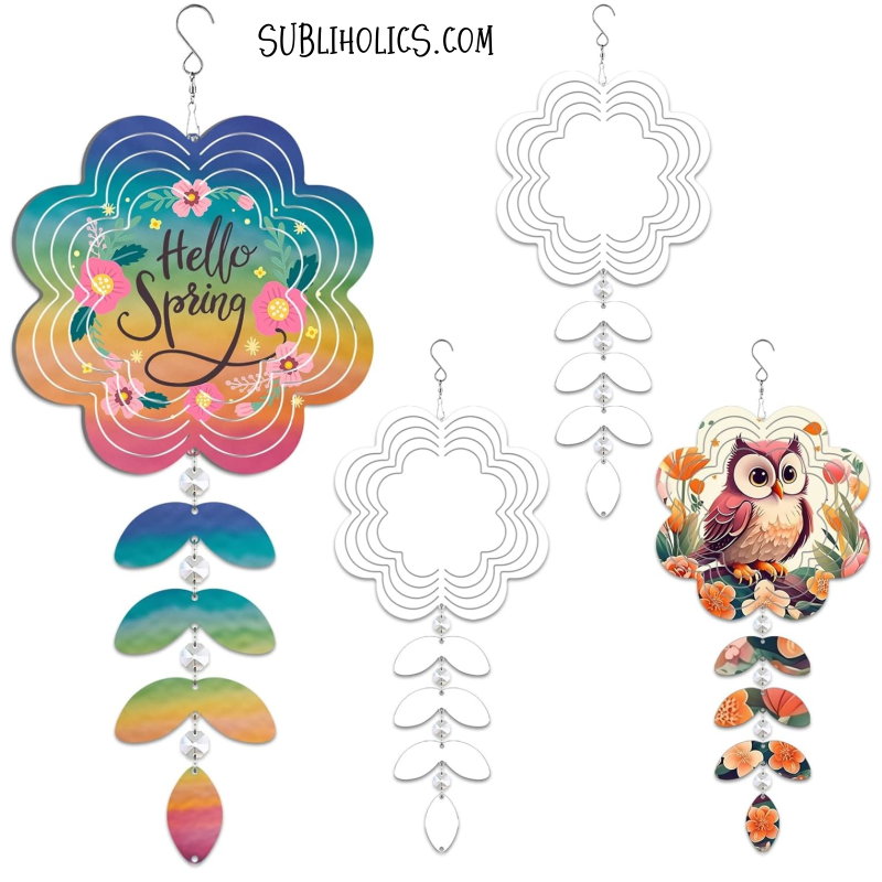 Wind Spinner Aluminum Sublimation Ornament #28 - Flower with Stem + Crystals