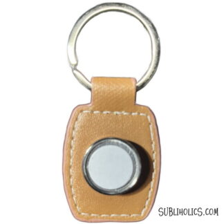 Metal and Brown PU Leather Key Chain for Sublimation
