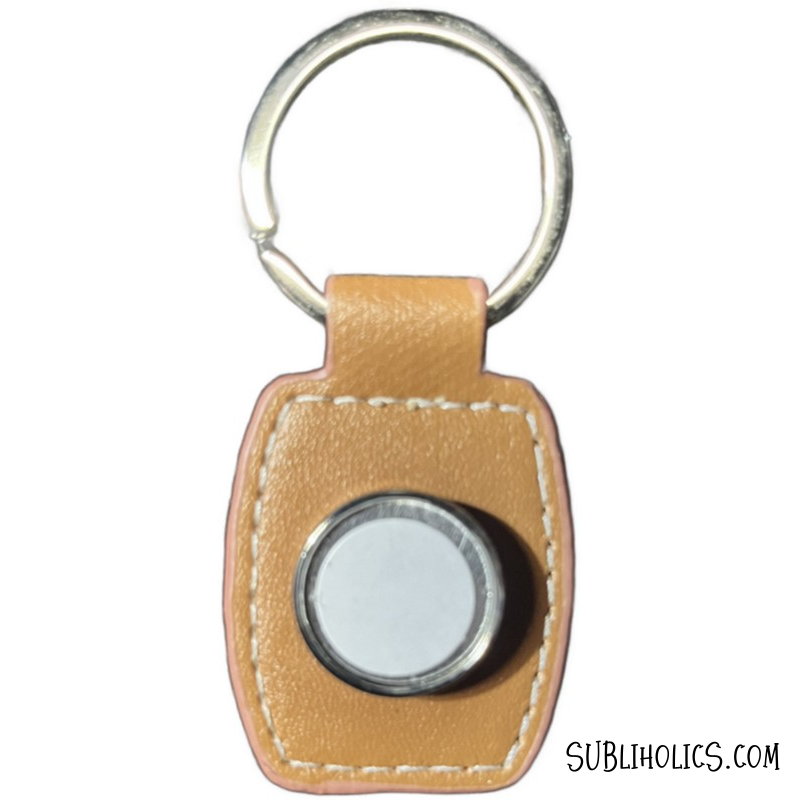 Metal and Brown PU Leather Key Chain for Sublimation