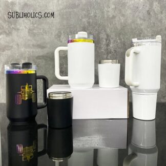 40 oz Stanley Style Tumbler with Rainbow Underlay and Snack Compartment for Laser Engraving